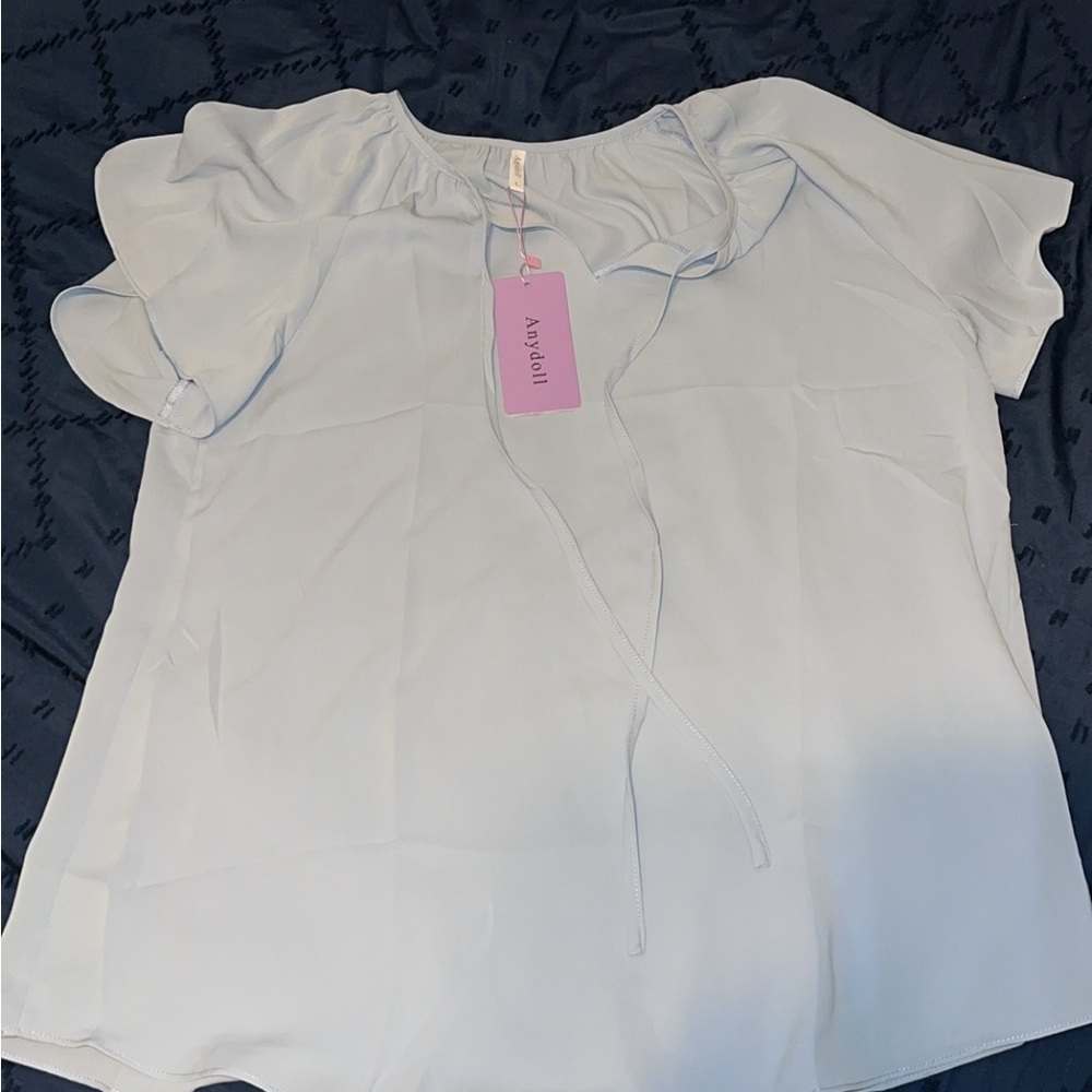 Dollcake White and Pink Flutter Sleeve Blouse